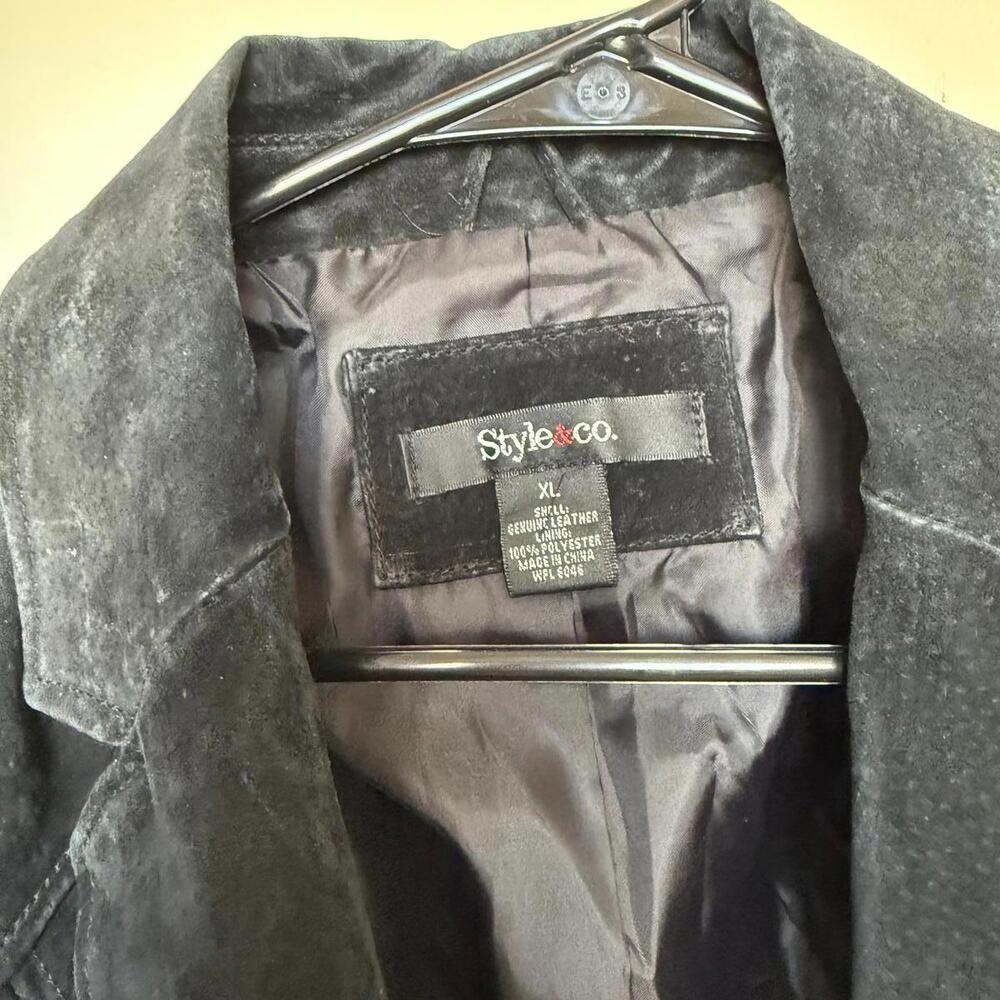 Vintage Black Suede Blazer Jacket Women XL Genuine Leather - Picture 4 of 5